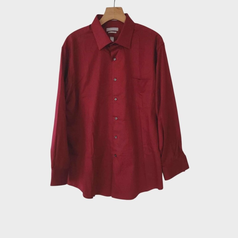 Van Heusen Lux Sateen Dress Shirt Button Up Red Wrinkle Free‎ 17-33/33